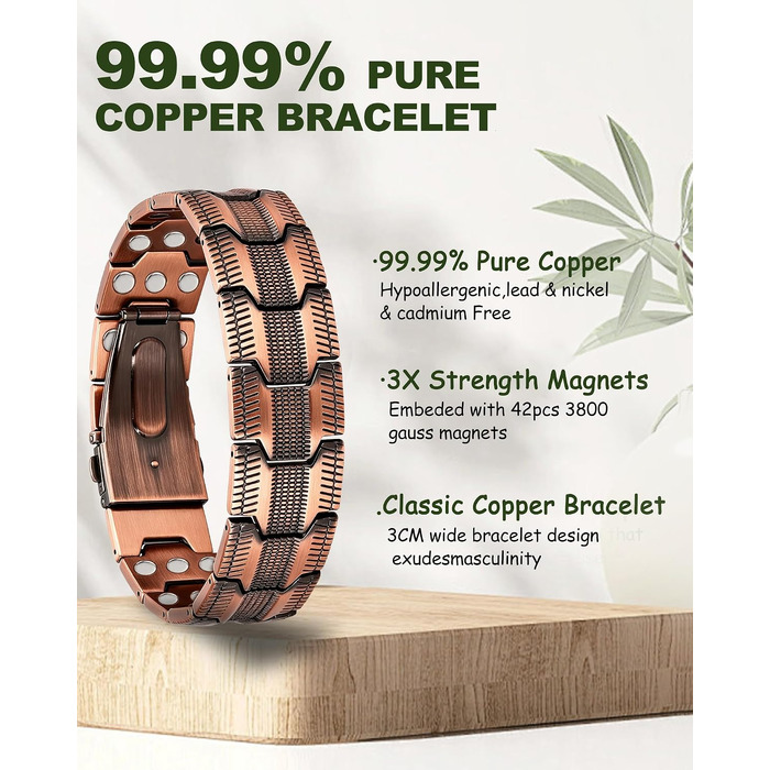 Чоловічий мідний браслет MagEnergy з застібкою-замком (Copper-1)