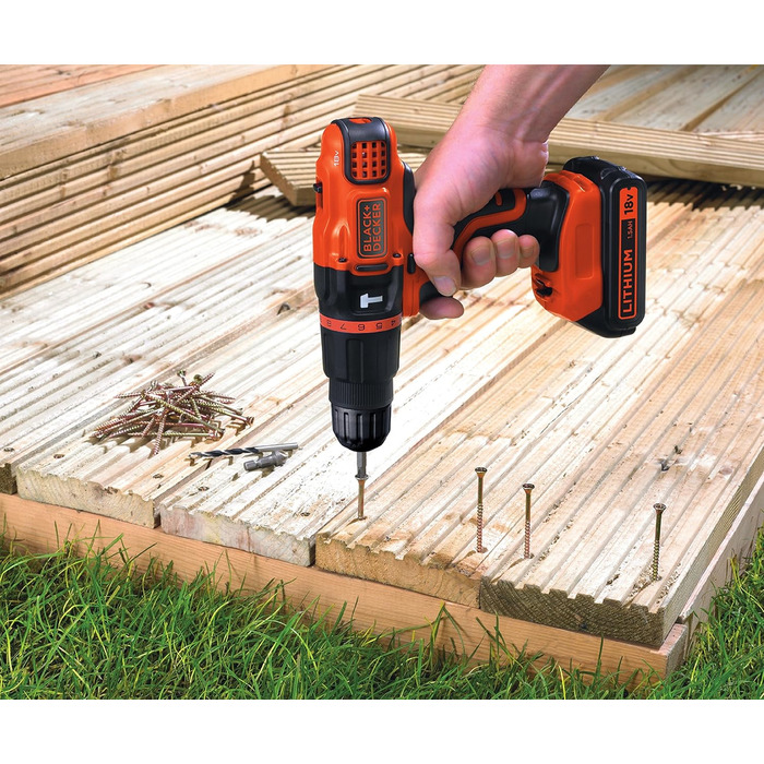 Акумуляторний ударний дриль-шуруповерт Black+Decker BDCH188N (18V, 2 швидкості, патрон 10 мм, регулювання крутного моменту, подвійний біт, без акумулятора та зарядного пристрою)