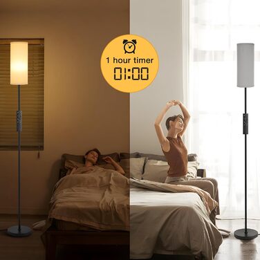 Стельова лампа PreeOtti для вітальні з LED-підсвічуванням, димер, керування пультом, 4 колірні температури, регулювання яскравості, сірий абажур з тканини, для вітальні, спальні, офісу