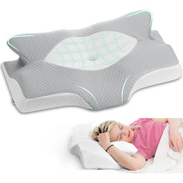 Elviros Orthopedic Cervical Pillow made of Memory Foam, Removable Ergonomic Neck Roll for Neck and Shoulder Pain, Neck Support Pillow, 56 x 11/9 x 33 cm, Silver-Gray Silver Gray 54 x 11/9 x 33 cm