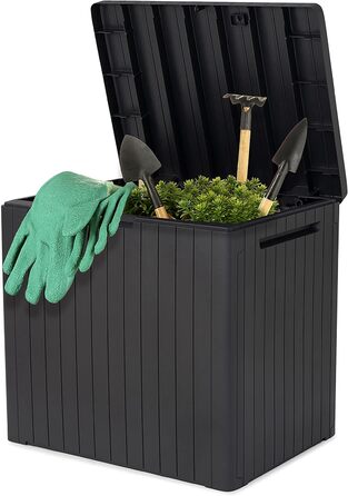 Садова скриня Keter City Box 113 л, темно-сіра, для балкона та тераси, пластиковий контейнер для зберігання з імітацією дерева, 55x44x57,8 см