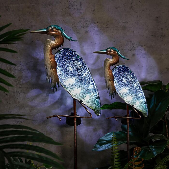 TERESA'S COLLECTIONS Solar Lamps for Outdoors, Outdoor Garden Decor, Grey Heron Garden Statue Solar Light for Outdoors, Metal and Glass Garden Light Waterproof Path Light, for Christmas Gifts