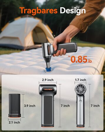 Електричний бездротовий пилосос-піскодув WOLFBOX MF200, 3-ступеневий, 4 насадки для ПК, авто, дому та вулиці