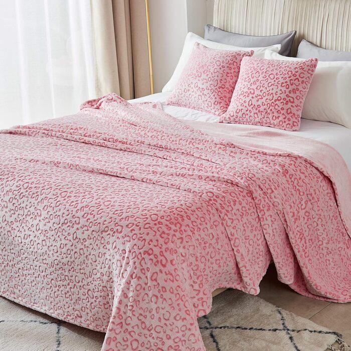 Плед з флісу FY Fiber House: теплий, м'який, 130x150 см, Leopard (коричневий, рожевий)