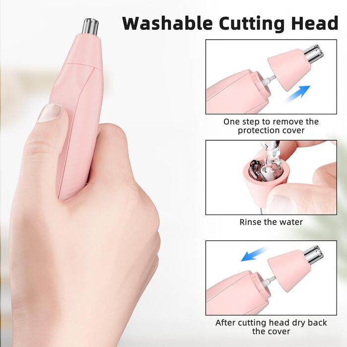 Триммер для носа та вух для жінок: безболісний, USB, 2-в-1, рожевий