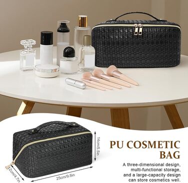 Косметичка для подорожей, PU шкіра, велика місткість, водонепроникна, чорна з геометричним візерунком