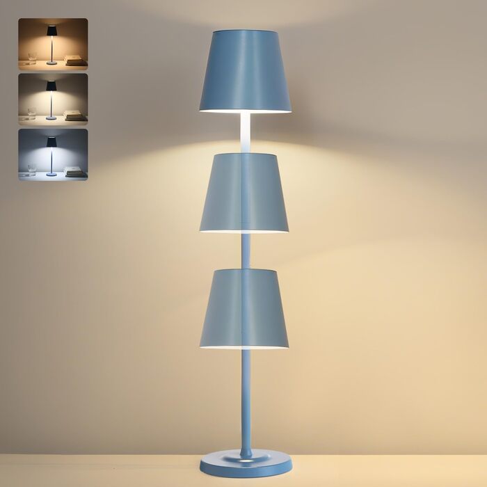 Світлодіодна настільна лампа 3-в-1 бездротова з акумулятором 5500mAh, регульована висота, димування, 3 кольори світла - USB лампа настільна металева водонепроникна сенсорна для дому та вулиці, комплект 2 шт. (Синій, 38.5x11.2x11.2 см)