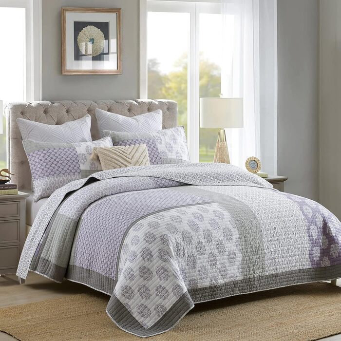 Комплект постільної білизни Finlonte Quilt Twin (1.5) з бавовни, блакитно-сіро-білий, легкий, двосторонній, для всіх сезонів, 2-х частинний (178x218 см)