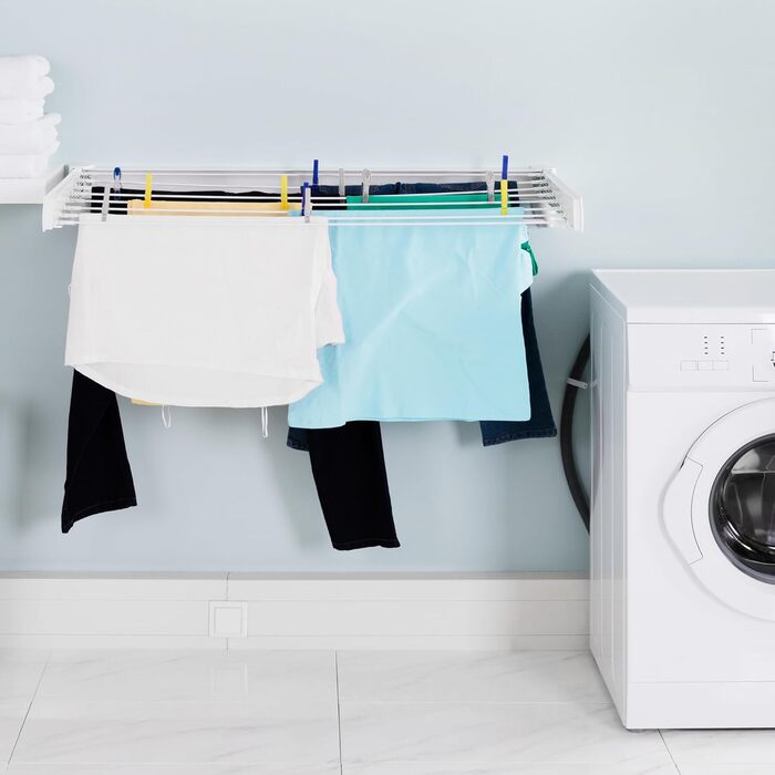 Настінна сушарка для білизни Vonia – компактна та складна – міцна сушарка для одягу для ванної кімнати, балкону та маленьких квартир (біла, 70 x 37 см)