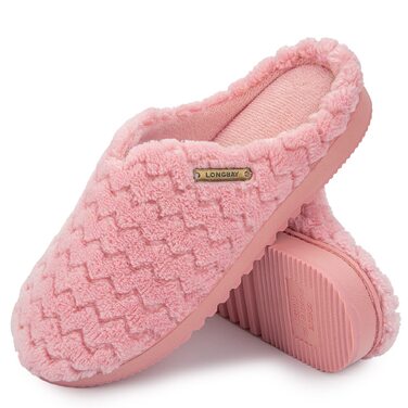 Жіночі домашні капці LongBay з ефектом пам'яті (Memory Foam) та плюшевим оздобленням, протиковзкі, рожеві, розмір 38/39 EU