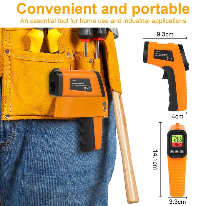 Інфрачервоний термометр HOTUT, безконтактний лазерний пістолет для вимірювання температури -58°F~1022°F (-50°C~550°C), з термометром для м'яса, для приготування їжі/барбекю/промисловості, НЕ для вимірювання температури тіла людини
