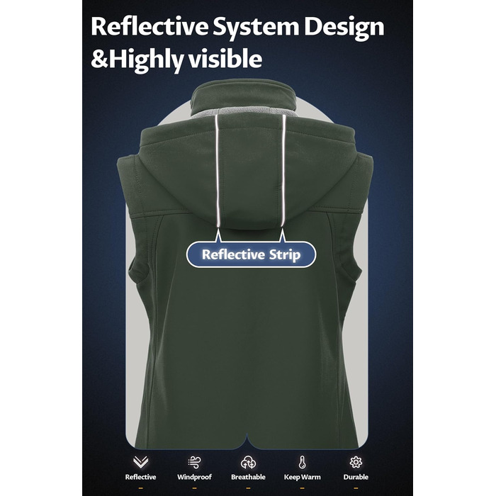 Легка софтшеллова жилетка CREATMO для жінок, вітрозахисна куртка без рукавів з капюшоном (XXL, Армійний зелений)