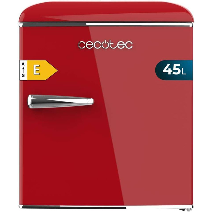 Cecotec Retro Mini Refrigerator - 45L Compact Table Fridge with Chrome Handle, Red - Energy Class E