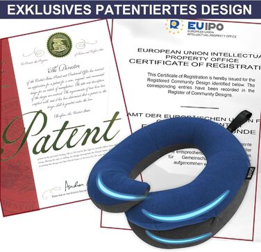 Подушка для шиї у подорожах Buyue для літаків, 360° обертання, підтримка голови, комплект з маскою для сну та берушами (для дорослих, до 45 кг) (Синьо-сірий, маленький)