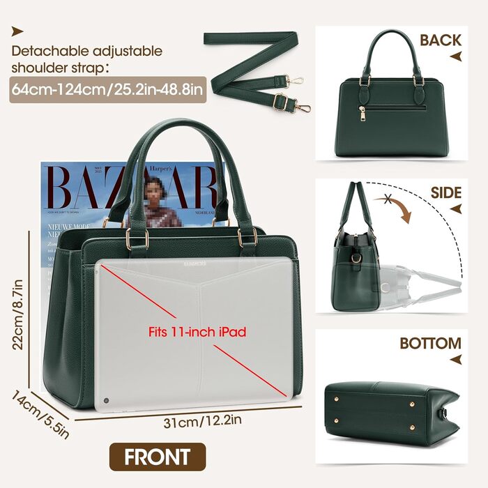 Сумка жіноча RAINSMORE середнього розміру з екошкіри, зелена: сумка-тоут, сумка на плече, ручна сумка