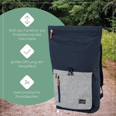 Рюкзак Travelite для ручної поклажі, рюкзак для ноутбука 15.6 дюймів, BASICS, туристичний рюкзак Rolltop, 60 см, 35 літрів, Marine/Gray