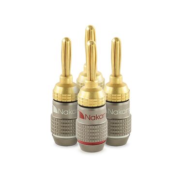 З'єднувачі банани Nakamichi FanLock Excel-Serie 24K, 10-18 AWG, 4 мм, для аудіокабелів, 4 шт. (2 пари)