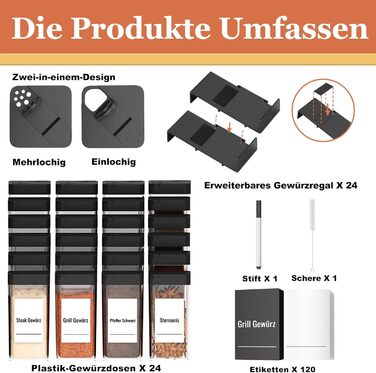 Організатор для спецій Famhap, 24 шт. - полиці для спецій у ящик, чорний | Організатор спецій для кухні