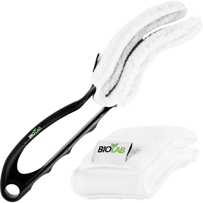 BIOLAB Venetian Blind Cleaning Tongs (incl. 2 Pads) and Blind Cleaning Brush (exterior), for cleaning blinds & Venetian blinds, blind cleaner, slat cleaner, Venetian blind cleaner