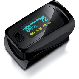 Пульсоксиметр на палець Medicinalis - вимірювання SpO2, пульсу, OLED дисплей, індикатор заряду батареї, тривога, однокнопкове управління, чорний
