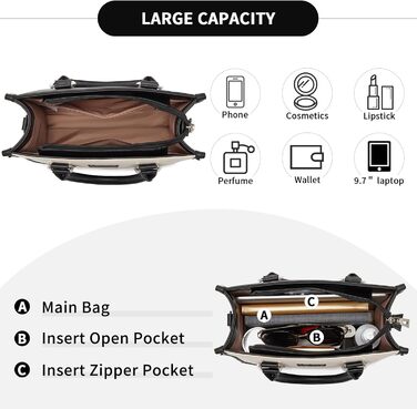 Сумка жіноча Miss Lulu середнього розміру через плече з текстурою лічі, з внутрішніми кишенями для роботи, відпочинку та повсякденного використання (чорний)