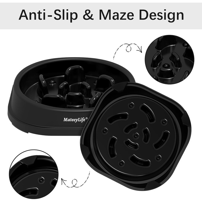 Набори мисок для собак MateeyLife (2 шт.) – повільний годівник, антислизькі миски для собак середніх та великих порід (Чорний, Маленький)