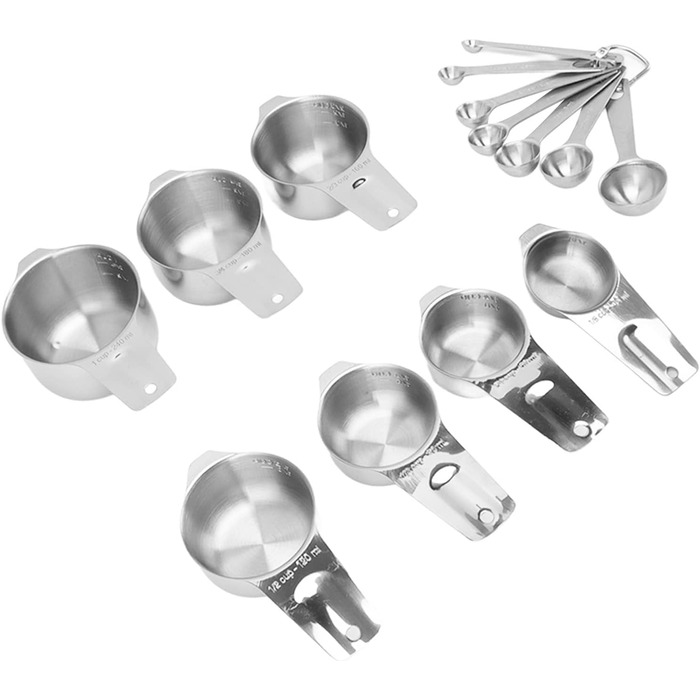 HUONIU 14-Piece Stainless Steel Measuring Cups and Spoons Set, Kitchen Utensils