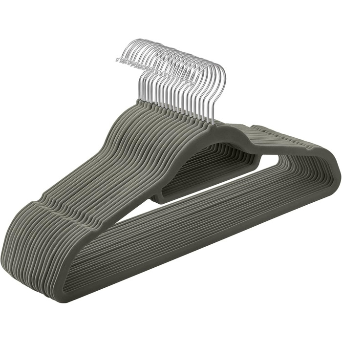 Плечики SONGMICS для одягу, 20 шт., велюрові, нековзні, для краваток, 360° обертання, 0,6 см, економія місця, 43,5 см, для пальто, штанів, срійно-сірий