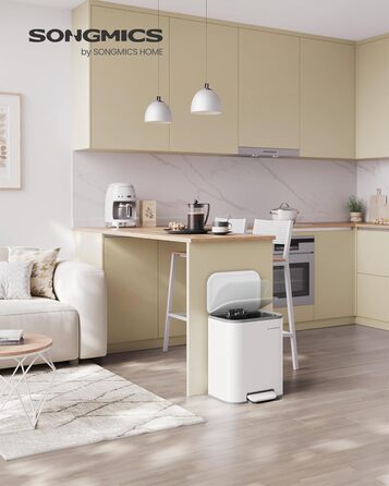 Відро для сміття SONGMICS 20 л з кришкою, з педаллю, сталеве, Soft-close, біле (LTB542W02)