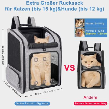 Транспортна переноска для собак та котів великого розміру з колесами, складана, рюкзак для собак до 15 кг, з прозорим вікном, сірого кольору