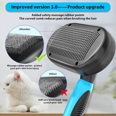 Двостороння щітка для грумінгу собак та котів 2-в-1, для видалення підшерстка, самоочисна (блакитна)