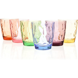 YINJOYI 390ml 6-Piece Set of Glass-Like Water Glasses, Plastic Cups, Drinking Glasses, Tumblers, Highball Glasses, Kids' Juice Glasses, Reusable (6 Colors)