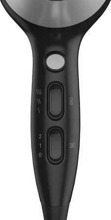 Фен GRUNDIG HD 6080 L: 2200 Вт, іонізація, керамічне покриття, 3 режими температури, 2 швидкості, холодний обдув, чорний/срібний