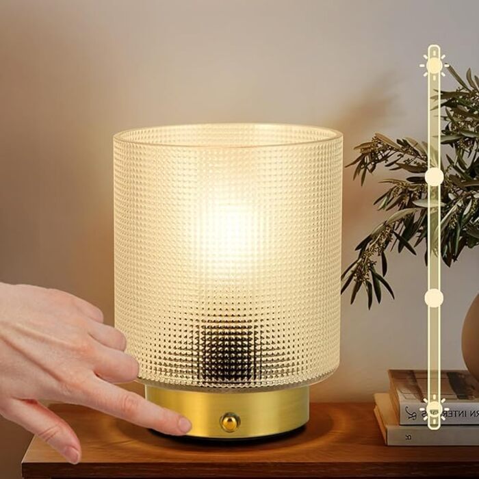 Бездротова настільна лампа з таймером, вінтажний дизайн, LED, скло, для дому та вулиці, диммування, сірий колір, розмір L