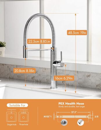 Висувна кухонна змішувач TIMACO з нержавіючої сталі, 360° поворот, одноручний, для кухонної мийки (хром)