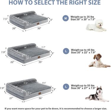 Зручне ліжко для собак великих порід BFPETHOME, водонепроникне, ортопедичне, з піною-матрасом, софа, ліжко знімним чохлом, 106.7x76.2 см (сірий)