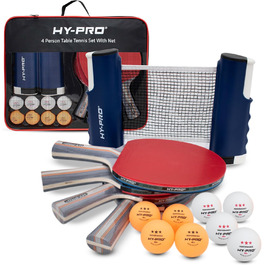 Набір для настільного тенісу Hy-Pro портативний – стіл з розсувним сіткою до 170 см, 4 ракетки, 8 м'ячів, сумка, м'ячі 3 зірки, для дітей та дорослих, для гри в приміщенні та на вулиці