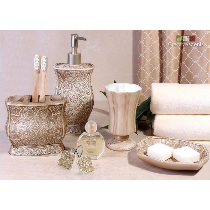 Набір аксесуарів для ванної кімнати Victoria, 4 предмети – дозатор для мила, підставка для зубних щіток, стаканчик, мильничка Creative Scents