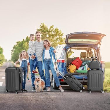 Набір валіз LALAHO 3/4: кофр, валіза, ручна поклажа, рожеве золото (темно-сірий)