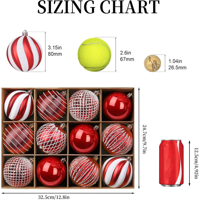 Прикраси для ялинки Shareconn, 80 мм, набір 12 шт. (червоний та золотий)