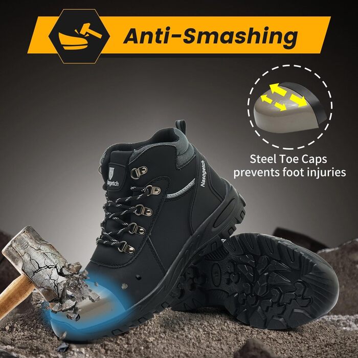 Зимові робочі черевики з металевим носком для чоловіків та жінок. Водонепроникні захисні черевики з антиковзкою підошвою. Розмір 40 EU, колір: чорний