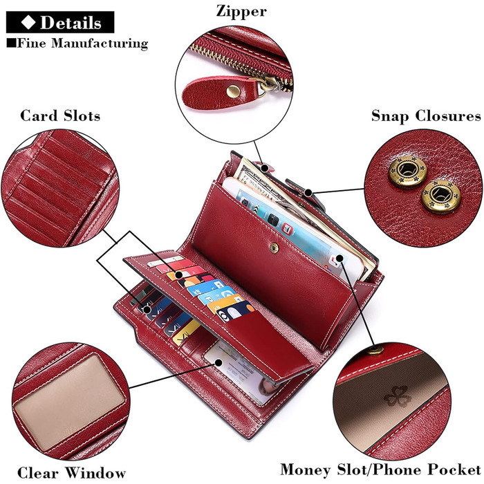 SENDEFN Women's Leather Wallet Large RFID Protection with Many Compartments, Including 20 Card Slots and a Phone Pocket