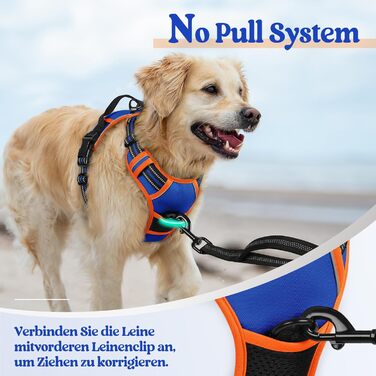 Нашийник для собак Rabbitgoo середнього розміру, анти-тяга, регульований, для великих собак, дихаючий, світловідбиваючий, безпечний, L (Блакитний+Помаранчевий, XL (1 шт.))