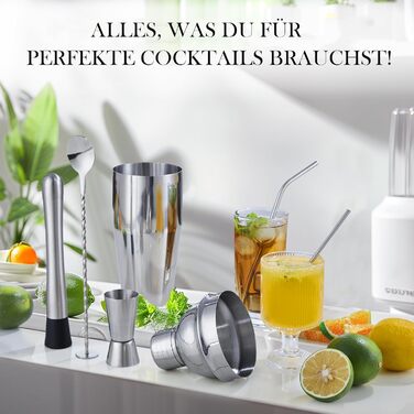 Набір для коктейлів 6 предметів з нержавіючої сталі, 750 мл, з аксесуарами та рецептами для дому, бару, вечірок (23 предмети)