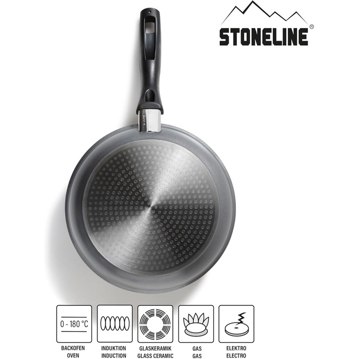 STONELINE Frying Pan - Induction-compatible pan with genuine stone particles coating, frying & universal pans made of aluminum cast, large pan (Grey, 24 cm)