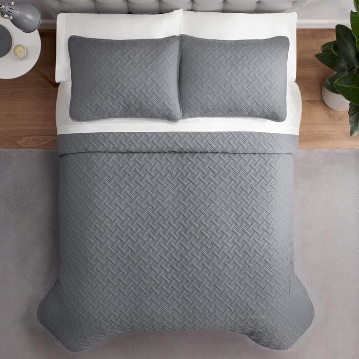 Комплект літньої постільної білизни Serta з ковдрою та наволочками, поліестер, сірий, лаймовий, King Size