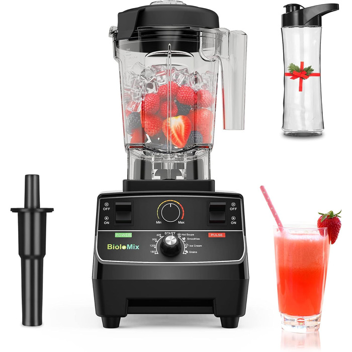 BioloMix High-Performance Blender 2200W, Self-Cleaning Function, Stand Mixer with 2L Container and 600ml Travel Cup BPA Free. Smoothie Mixer