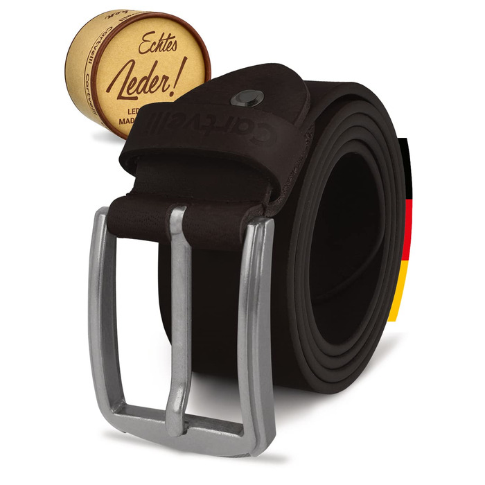 Шкіряний чоловічий ремінь у вінтажному стилі 40мм, натуральна шкіра, срібляста пряжка, темно-коричневий (Made in Germany) з подарунковою коробкою