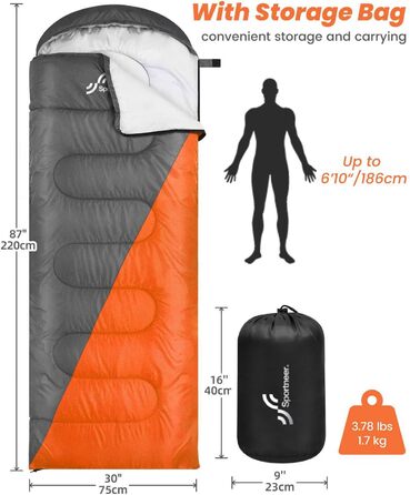 Сплячий мішок Outdoor Sportneer для кемпінгу: 3-4 сезонний, ультралегкий, 220x75 см, для дорослих