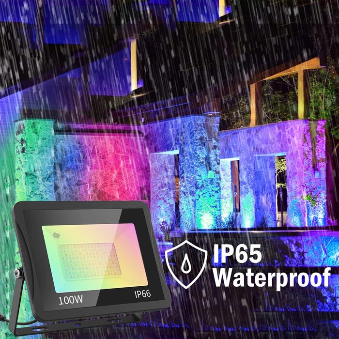T-SUN 2 Pack LED Flood Lights Outdoor, 100W RGB Floodlights with Remote Control, Color Changing LED Floodlight with 16 Colors 4 Modes, IP66 Waterproof Floodlight for Indoor Gardens Backyards Courtyards